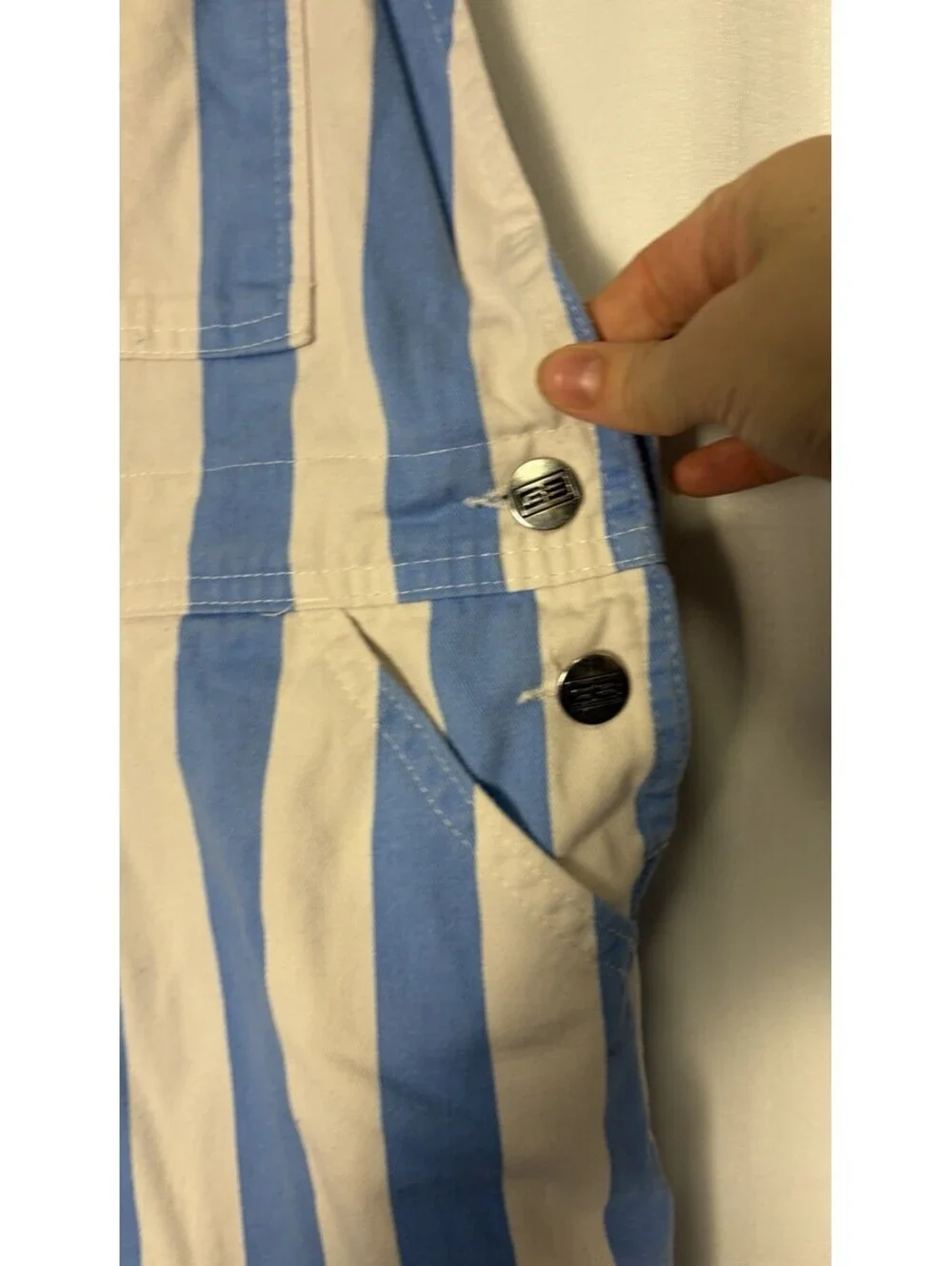 Game Bibs Adult Light Blue/ White College  Stripes Overalls Size Small $70